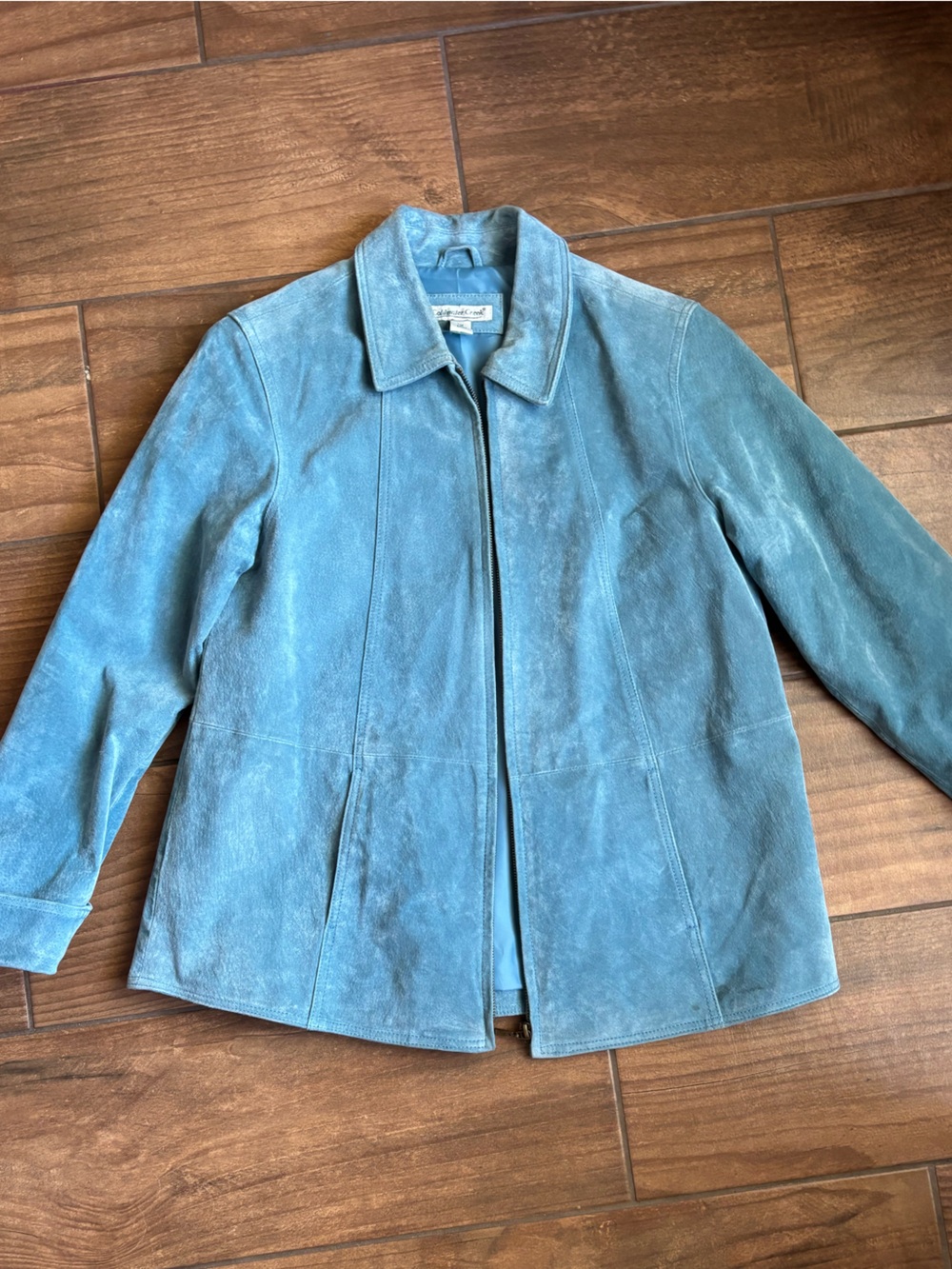 Gorgeous Coldwater Creek Baby Blue Suede Leather Jacket Full Zip PM